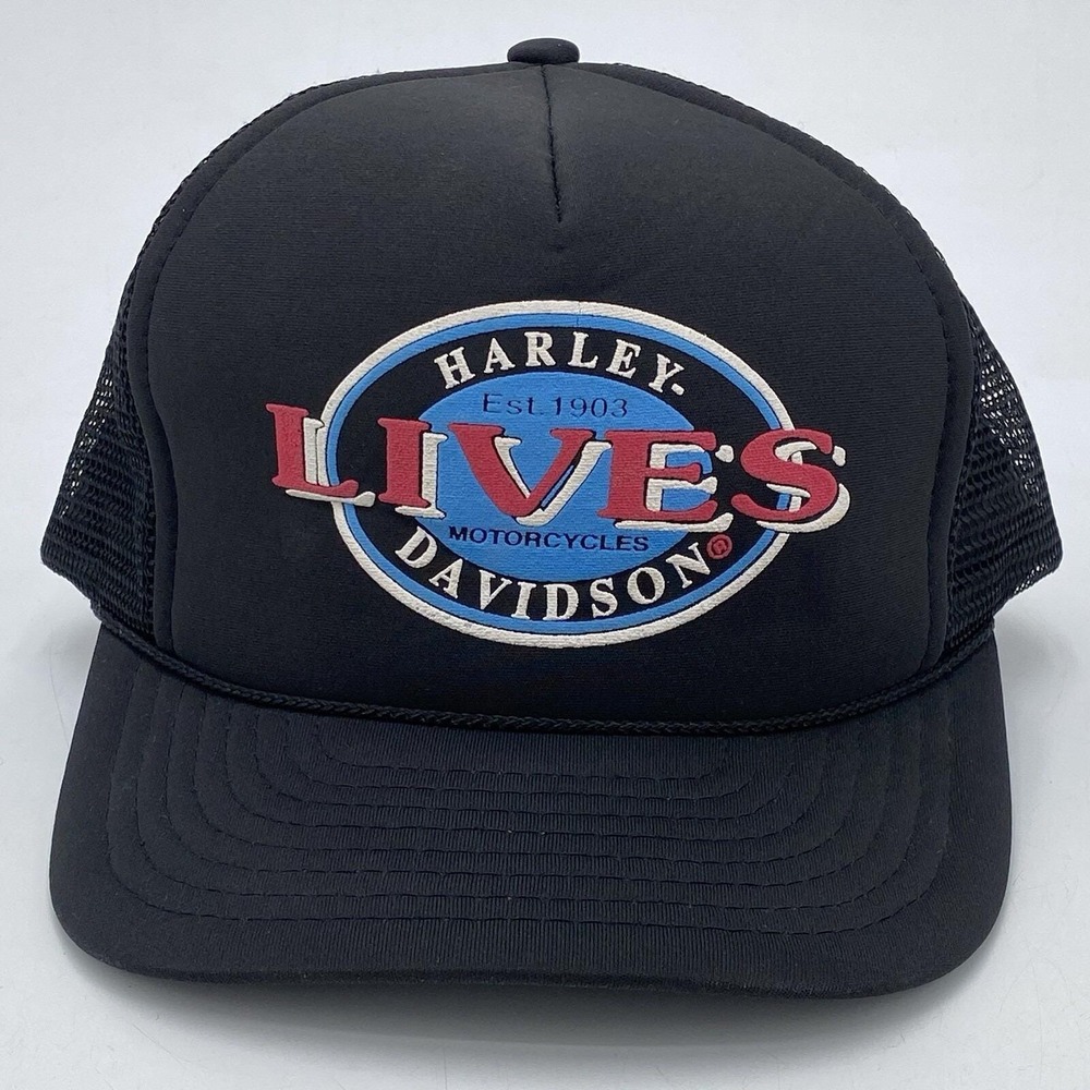Vintage Harley Davidson Lives Snapback Retro‎ Hat Foam Trucker Black 90s